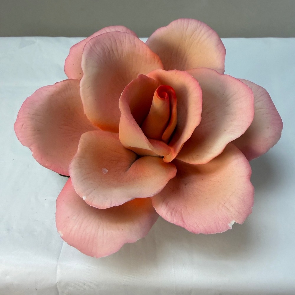 Napoleon Italy Porcelain Rose Figurine Hand Painted Pink Coral Flower Decor